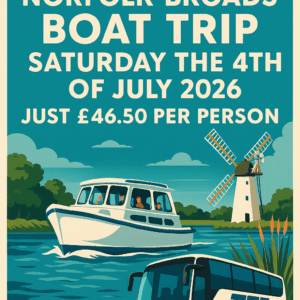 Wroxham, Norfolk, day trip with Paddleboat Cruise along the Broads from Horning, Saturday 4th of 2026